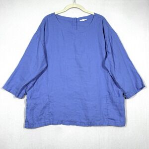 Eileen Fisher Top Women Medium Organic Linen Boxy Oversized Patch Pocket Coastal